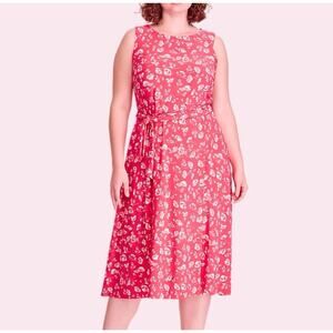 Lauren Ralph Lauren Midi Dress Size 16 Floral Fit Flare Belted Pink Jersey NEW